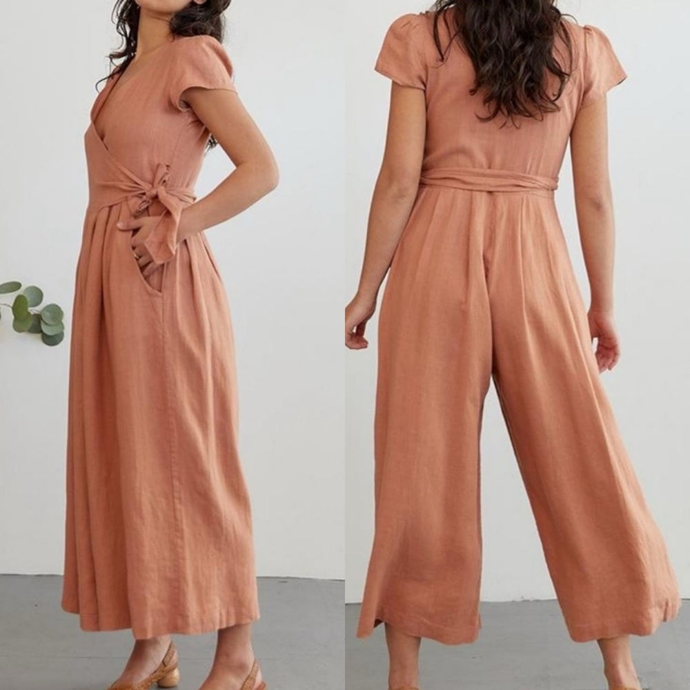 Sugar Candy Mountain The Angela Wrap Jumpsuit In Clay Cropped Wide Leg